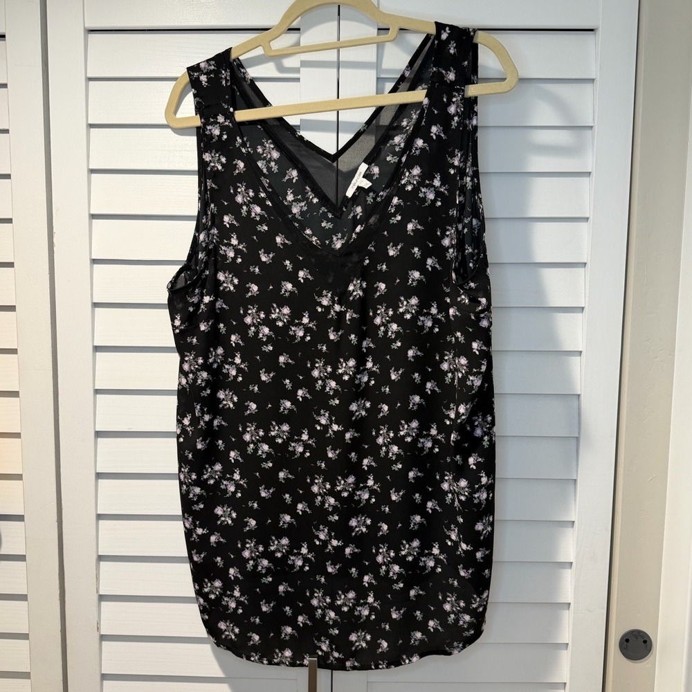 Maurices Tank Top XXL Black Floral V-Neck Sheer Trim Sleeveless Blouse - Picture 9 of 9